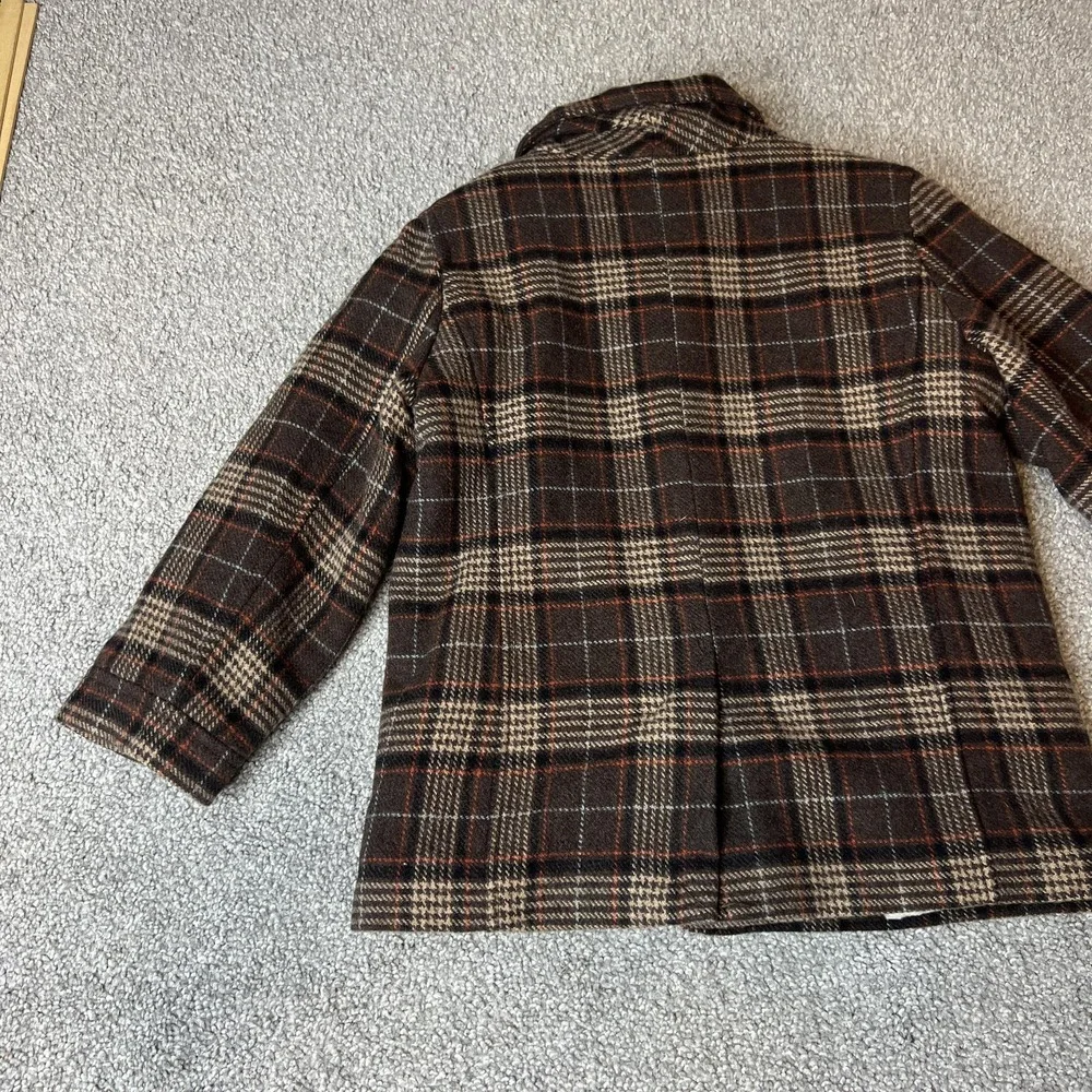 Janie And Jack Pea Coat Kids 4-5 Brown Plaid Wool Faux Fur Lined Winter‎ preppy - Picture 9 of 13